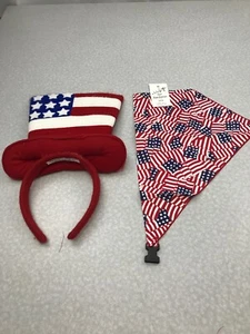 Dog Costume Uncle Sam Ears And Bandana KG U1 America USA - Picture 1 of 7