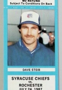 Boleto de béisbol 1987 AAA Dave Steib (sin bateador) Syracuse VS Rochester sin usar - Imagen 1 de 3
