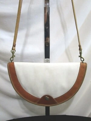 Vintage 90's White PVC & Beige Leather Half Circle Crossbody Handbag - Image 1 of 4