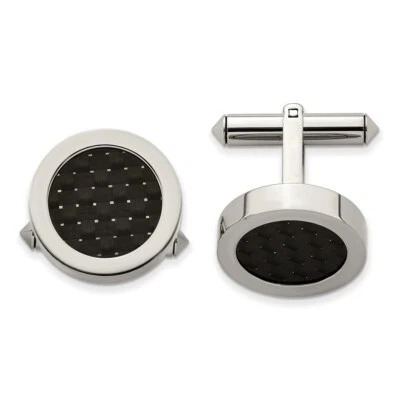 Chsisel Titanium Polished with Black Carbon Fiber Inlay Cuff Links - Image 1 of 4