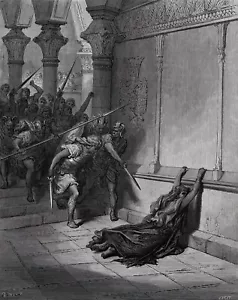 Super 1800er Gustave Dore biblischer Holzschnitt ""Athalia und Joash"" signiert gerahmtes COA - Bild 1 von 2