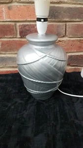 Silver Table Lamp Base Stand Ceramic Vintage Unusual Lamp Leather Look 35cm H - Picture 1 of 3