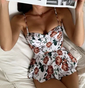 Shein Floral Multicolored Ruffle Hem Push up Tankini Top Women's Large NWOT - Picture 1 of 8