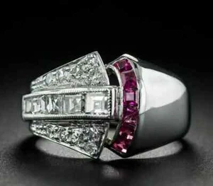 Vintage Art Deco 3.35CT Old European Cut Lab Created Diamond 925 Silver Ring - Picture 1 of 7