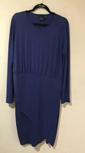 ASOS Curve Women Sz 20 Short Faux Tulip Dress Long Sleeve Navy Blue Stretch D7 - Picture 1 of 5