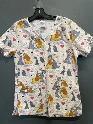 Disney Lady And The Tramp Womens Scrub Top size XS - Image 1 of 3