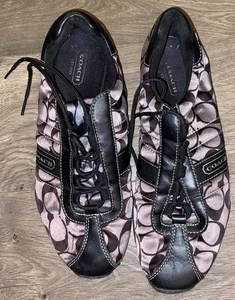 COACH Kirby Sateen Tennis Sneakers Shoes SILVER & BLACK Size 9 EUC - Picture 1 of 11