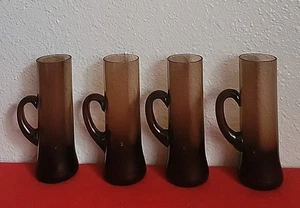 VINTAGE SET OF 4 ETCHED BROWN SHOOTER SHOT GLASSES.4" TALL - Picture 1 of 6