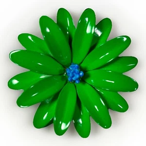Vintage Quality Metal Enamel 2.5” Bright Green Flower Daisy Brooch Pin - Picture 1 of 4