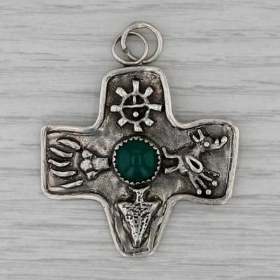 Verde Calcedonio Tribale Croce Ciondolo Argento Sterling Medaglione Massiccio - Immagine 1 di 4