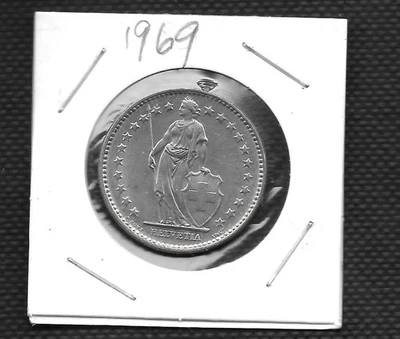 Switzland 2 Francs 1969 B Circulated Coin - Great Coin & Details - Helvetia - Image 1 of 2