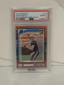 2024 Donruss Drake Maye Optic Rated Rookie Preview Red Wave #379 PSA 10 - Bild 1 von 2