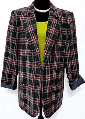 Blazer Sag Harbor Para Mujer Mezcla de Lana Completamente Forrado Gris A Cuadros Talla 12 Informal Foto 1 de 4