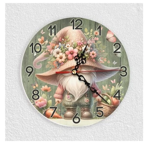 Wanduhr aus Glas mit Gärtner Zwerg Motiv Wichtel mit oder ohne Quarzwerk - Bild 1 von 4