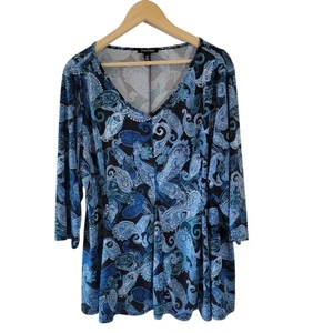 Roz & Ali blau Pasiley Jersey Strick dehnbar Freizeit Top Gr. 2X Cottagecore Freizeit - Bild 1 von 10