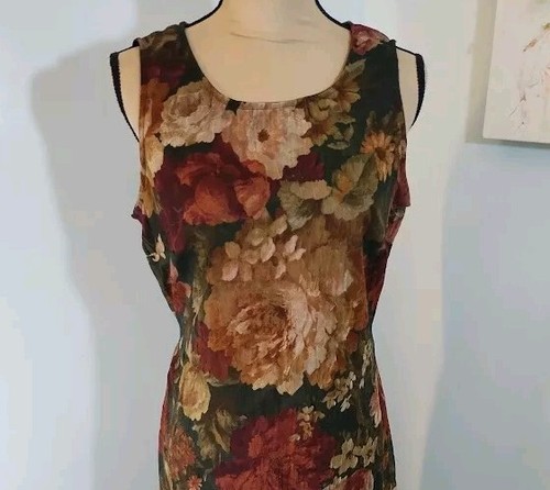 VETEMENTS Abito Dawn Joy Fashions taglia 10 floreale senza maniche foderato vita lunga cravatta trasparente