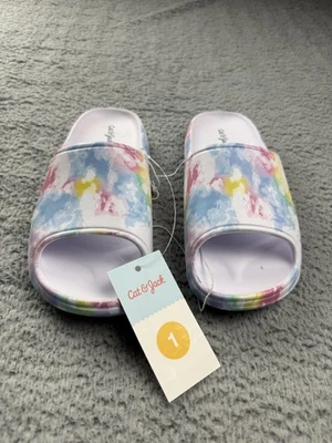Zapatos Cat & Jack Juveniles Talla 1 Multicolor Tie-Dye Wilder Slides Sandalias Piscina Foto 1 de 4