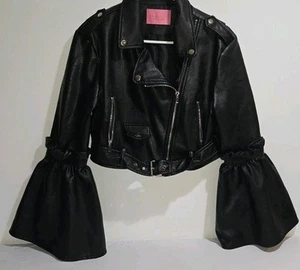Azalea Wang Barbie Niña Mangas Exageradas Imitación Cuero Recortado Moto Chaqueta L - Imagen 1 de 16