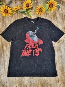 F&F Tesco Friday The Thirteenth 13th T Shirt Top Black Grey Mottled Size Large - Picture 1 of 8