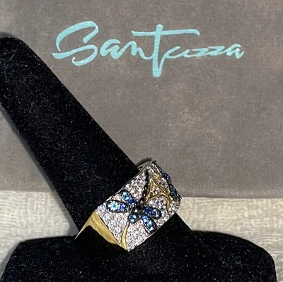 Anillo Libélula SANTUZZA Espinela Azul y Circonita cúbica, Chapado en Oro Amarillo Plata, Talla 8 ¡NUEVO CON ETIQUETAS! Foto 1 de 4