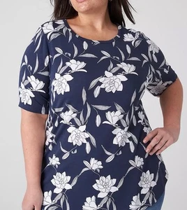 Camiseta Pullover Lane Bryant Top Mujer 22/24 Azul Floral Columpio Mangas Cortas Nueva con Etiquetas - Imagen 1 de 8