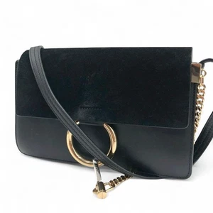 Chloe Shoulder Bag Crossbody Suede Leather Black Faye Metal Hardware Logo - Picture 1 of 24