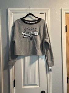 Dallas Cowboys Crop Sweater Girls Size Large 10/12 Grey Blue Sweatshirt NFL NWT - Picture 1 of 5