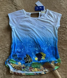 Mujer Guy Harvey Camisa de Verano Top Absorbe Humedad Océano Arrecife Peces Med Nueva Con Etiquetas - Imagen 1 de 6