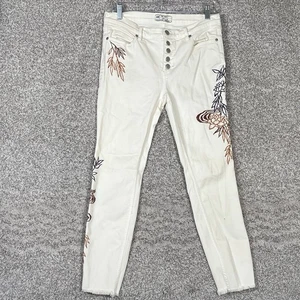 Free People High Rise Jeans Gr. 29 bestickt Blumenmuster Knopf Skinny - Bild 1 von 7