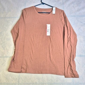 Neu mit Etikett Time and Tru Damen-T-Shirt M 8-10 braun Langarm lockere Passform Kern - Bild 1 von 5