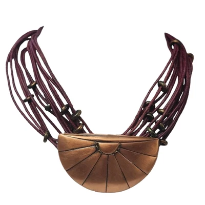 Collar Miriam Haskell Cobre Multi Cuero Collar Filamento Años 50 60 Raro Firmado Foto 1 de 4