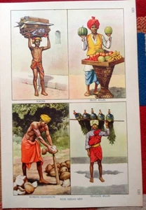 1900s SCHOOL PRINT: J MACFARLANE: 'INDIAN MEN' MUSLIM: SIKH HINDU: EDUCATIONAL - Picture 1 of 3