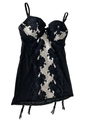 Victorias Secret Babydoll Lingerie Garters Lace 34C Black White Lace Push Up - Image 1 of 4