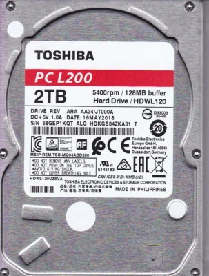 Toshiba HDWL120 HDWL120UZSVA rev: ARA AA34/JT000A HDKGB84ZKA31 T 2TB SATA 5701 - Image 1 of 2