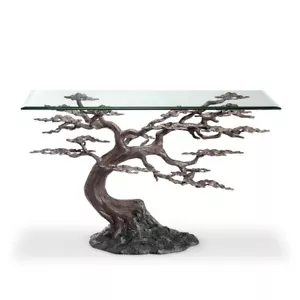 Beautiful Aluminum Windblow Cypress Tree Console Table With Glass Top - Picture 1 of 3