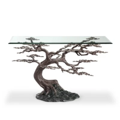 Beautiful Aluminum Windblow Cypress Tree Console Table With Glass Top - Image 1 of 3