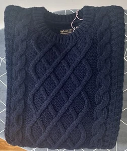 NWT Barbour Beacon Heavyweight Cable Knit Wool Sweater Navy - Size L - Picture 1 of 6
