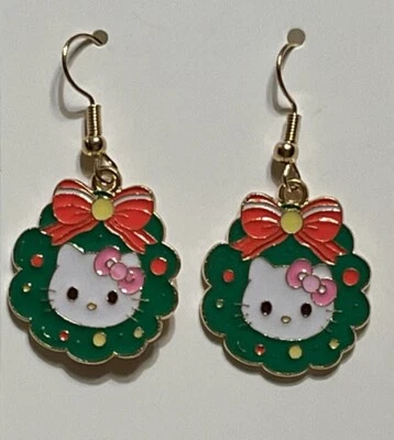 Gold Loop Hello Kitty Christmas Enamel Drop Dangle Adorable Earring Set - Image 1 of 2