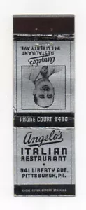 Angelo's italienisches Restaurant Pittsburgh PA unbenutzt Frontstreik Streichholz Cover - Bild 1 von 1