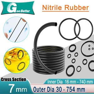 7mm Cross Section O-Rings NBR Nitrile Rubber 30mm - 754mm OD Oil Resistant Seals - Picture 1 of 162