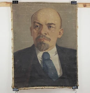 Cuadro soviético Lienzo Óleo "V.I. Lenin" líder revolucionario soviético - Imagen 1 de 4
