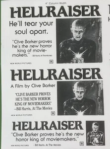 Mini hoja de anuncios de película HELLRAISER de colección promoción publicidad póster clip art terror - Imagen 1 de 10
