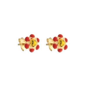 Orecchini Bambina Oro Giallo 18 kt Fiorellino Smalto Rosso Giallo e Nero _OR025 - Foto 1 di 1