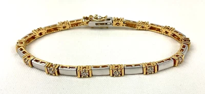 Brazalete Tenis Plata Satinada y Oro Brillante 14 Circonitas Cúbicas - 7.5" - Cierre de Caja Foto 1 de 4