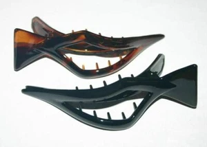 Navarro Hair Claw Curved Toothed Alligator Beak Clip Black Brown Made in France - Picture 1 of 6