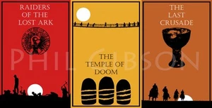 Original Indiana Jones Triptych Art Print DVD Blu Poster Set Whip Fedora - Picture 1 of 1
