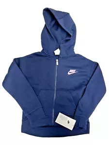 Girls Nike Full Zip Hoodie Sweatshirt Hooded Sweater Size 6 Navy And Pink NWT - Picture 1 of 4