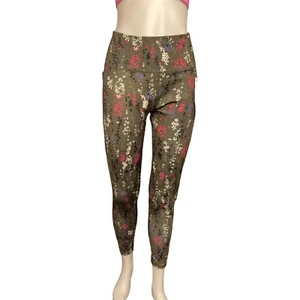 Women’s Leggings Nicole Miller High Waist,With Pockets Tiny Floral Green Size XL - Picture 1 of 12