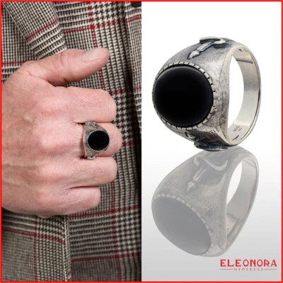 anelli uomo cesare paciotti anello argento chevalier pietra nera onice mignolo - Immagine 1 di 4