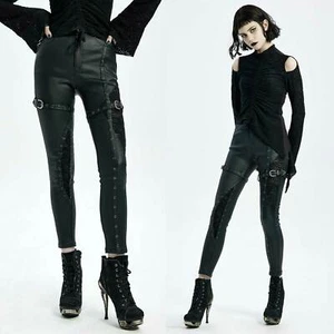 PUNK RAVE Gothic Hose Röhre Leder-Look Stretch Riemen Nieten Leatherstrap Pants - Bild 1 von 10